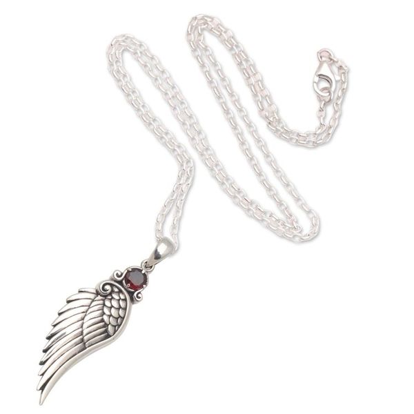 Alternate image for Wing-Themed Garnet Pendant Necklace from Bali One Wing