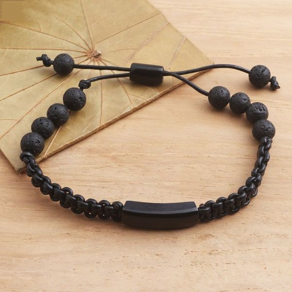 Alternate image for Hand Made Buffalo Horn and Lava Stone Beaded Bracelet Midnight Protection