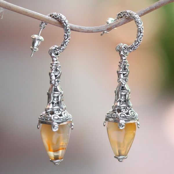 Alternate image for Sterling Silver and Carnelian Earrings Handcrafted in Bali Temple Lantern
