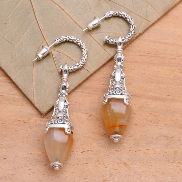 Alternate image for Sterling Silver and Carnelian Earrings Handcrafted in Bali Temple Lantern