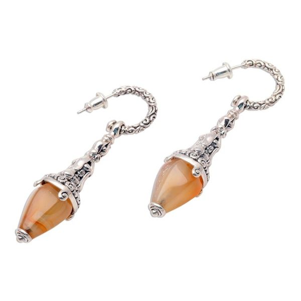 Alternate image for Sterling Silver and Carnelian Earrings Handcrafted in Bali Temple Lantern
