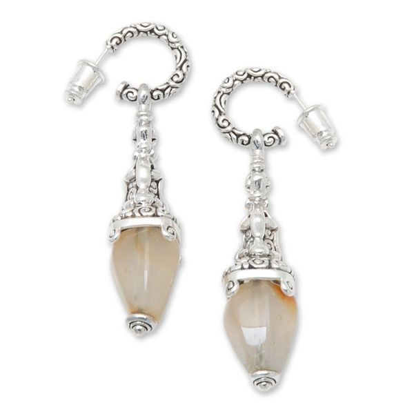 Alternate image for Sterling Silver and Carnelian Earrings Handcrafted in Bali Temple Lantern