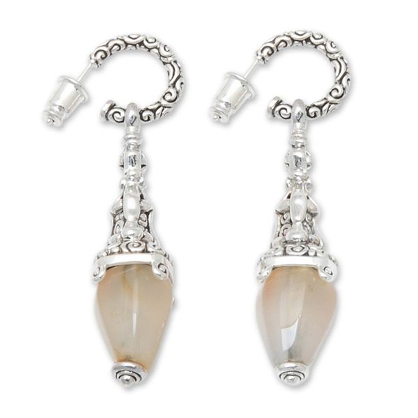 Alternate image for Sterling Silver and Carnelian Earrings Handcrafted in Bali Temple Lantern