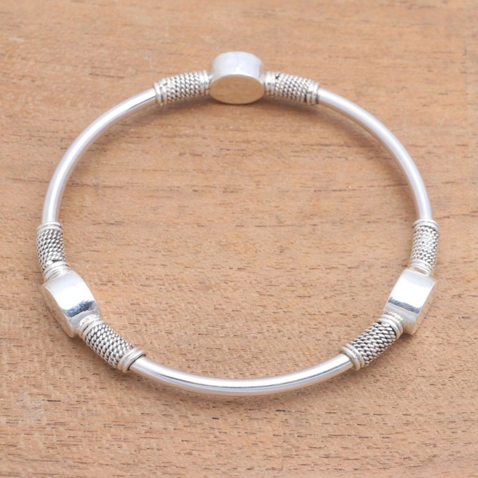 Oval Pattern Sterling Silver Bangle Bracelet from Bali 'Oval Trio'