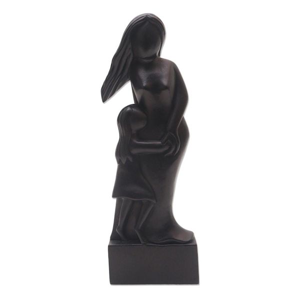 Alternate image for Hand Carved Black Wood Sculpture of Mother and Daughter Mother and Daughter in Black