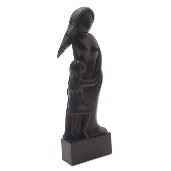Alternate image for Hand Carved Black Wood Sculpture of Mother and Daughter Mother and Daughter in Black
