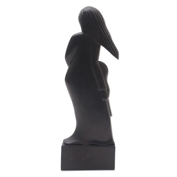 Alternate image for Hand Carved Black Wood Sculpture of Mother and Daughter Mother and Daughter in Black