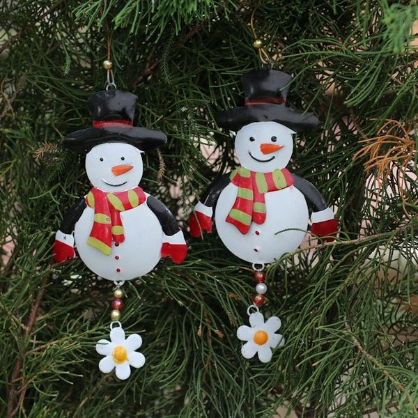 Alternate image for Handcrafted Steel Snowman Ornaments from Bali Pair Snowman Delight