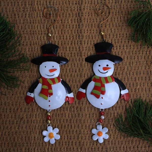 Alternate image for Handcrafted Steel Snowman Ornaments from Bali Pair Snowman Delight