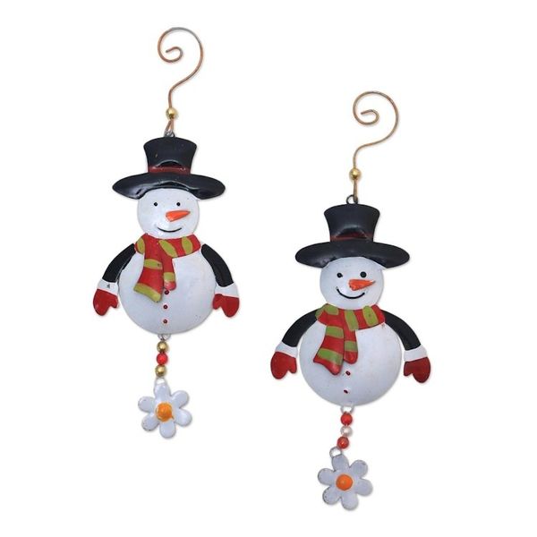 Alternate image for Handcrafted Steel Snowman Ornaments from Bali Pair Snowman Delight