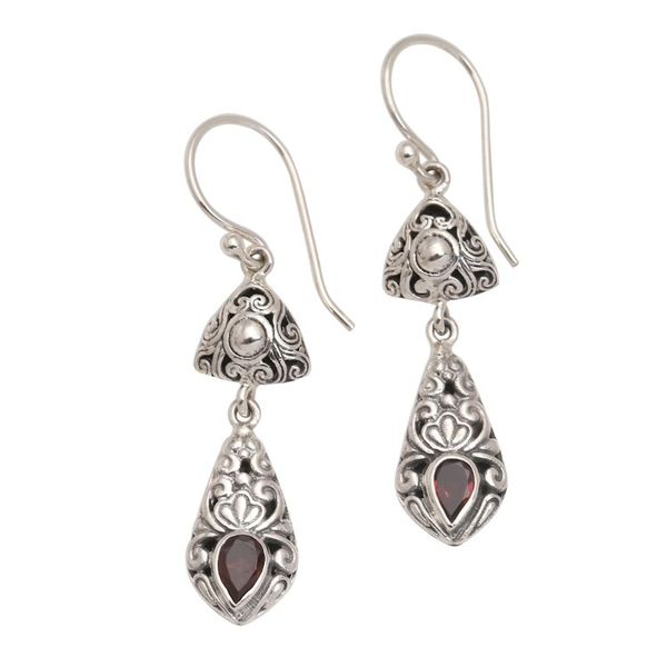 Alternate image for Silver and Garnet Dangle Earrings from Bali Traditional Treasure