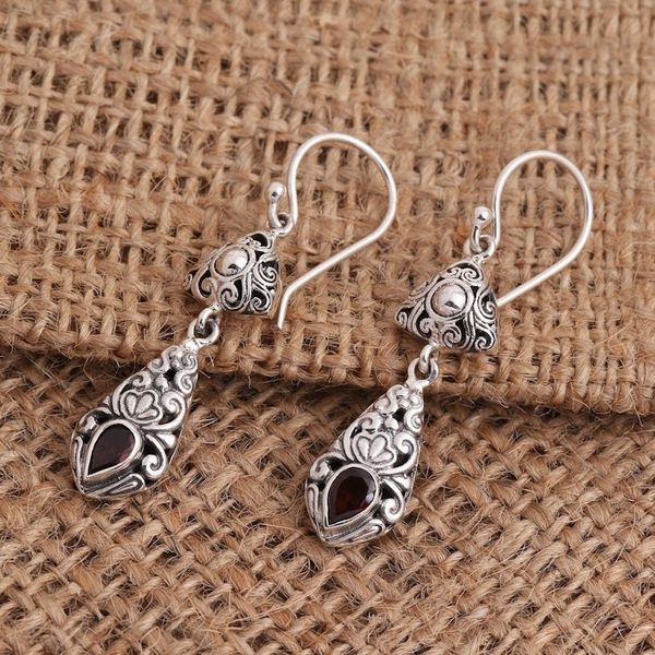 Alternate image for Silver and Garnet Dangle Earrings from Bali Traditional Treasure