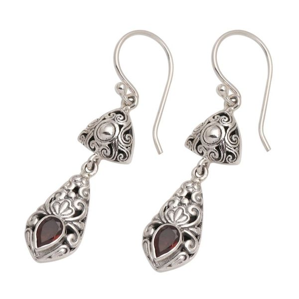 Alternate image for Silver and Garnet Dangle Earrings from Bali Traditional Treasure