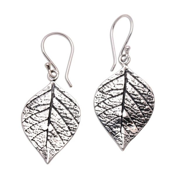 Alternate image for Handcrafted Balinese Leaf Theme Silver 925 Earrings Mangrove Leaf