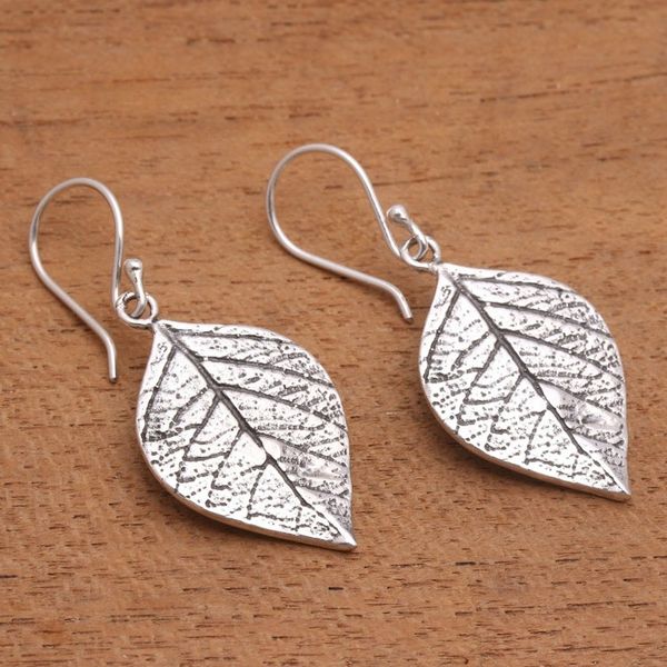 Alternate image for Handcrafted Balinese Leaf Theme Silver 925 Earrings Mangrove Leaf