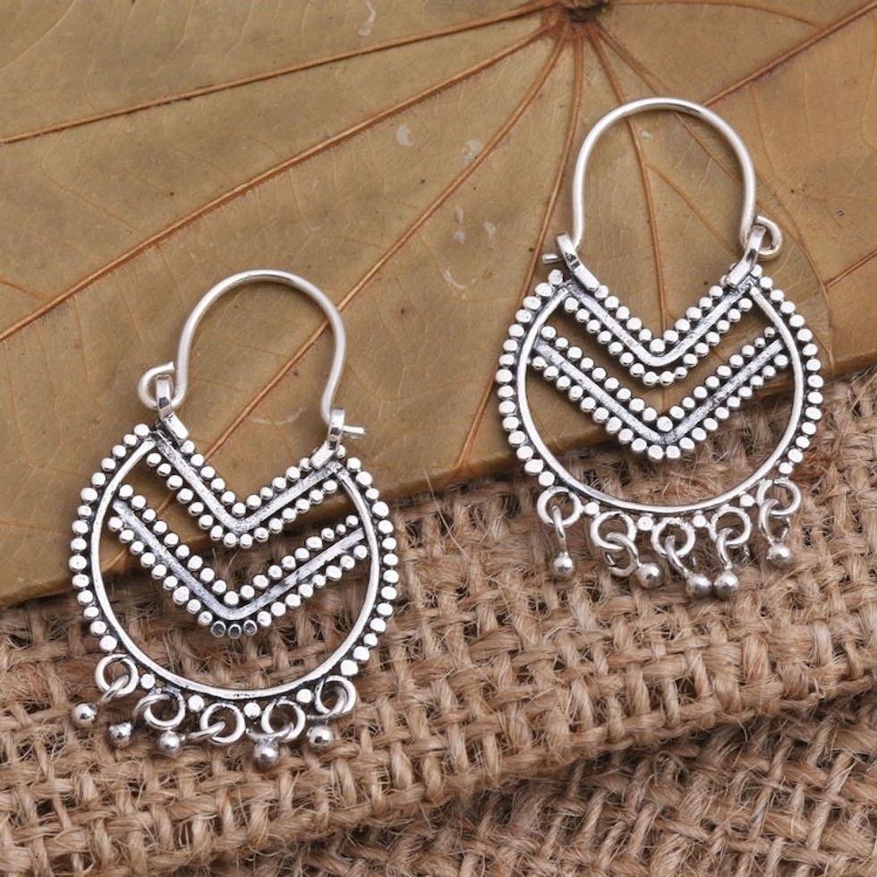 Balinese Style Sterling Silver Hoop Earrings 'Celuk Chevron'