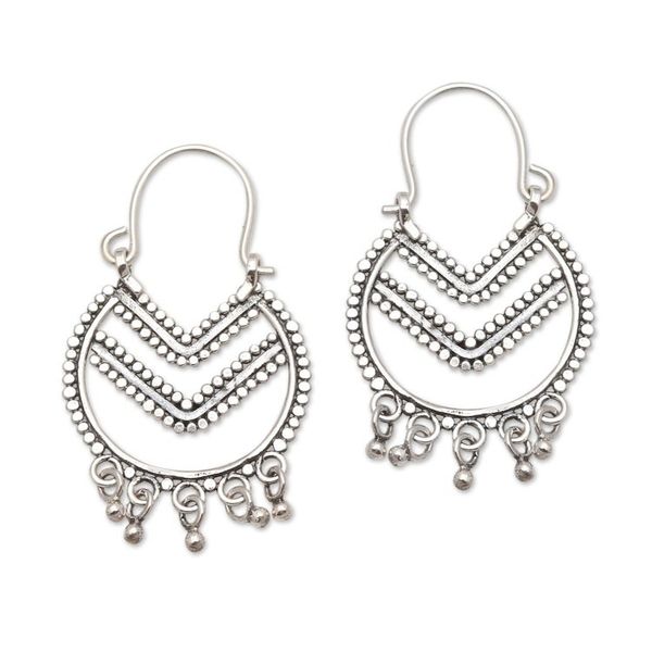 Alternate image for Balinese Style Sterling Silver Hoop Earrings Celuk Chevron
