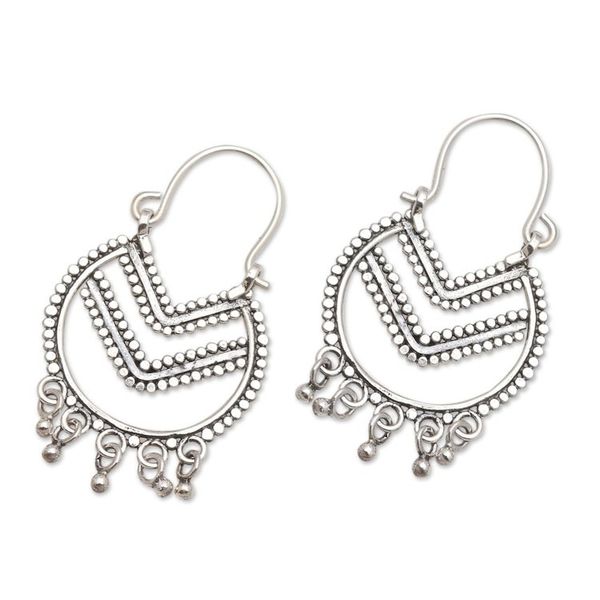 Alternate image for Balinese Style Sterling Silver Hoop Earrings Celuk Chevron