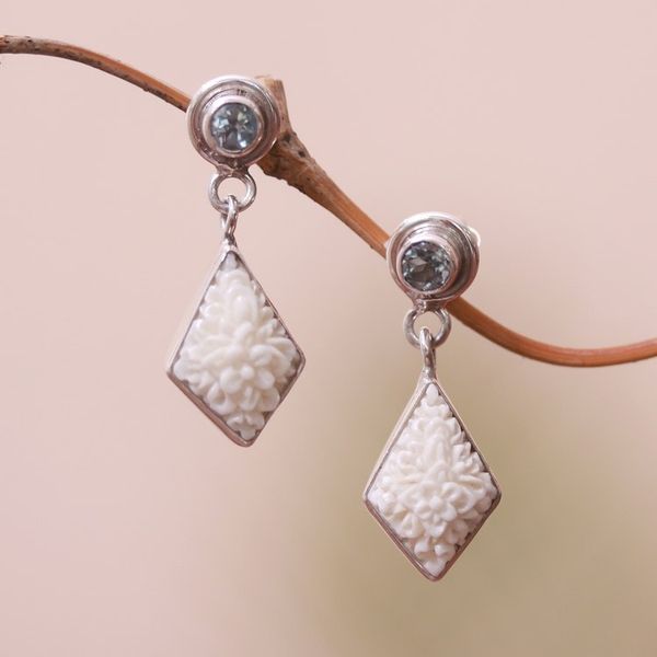 Alternate image for Floral Blue Topaz Dangle Earrings from Java Flower Kites