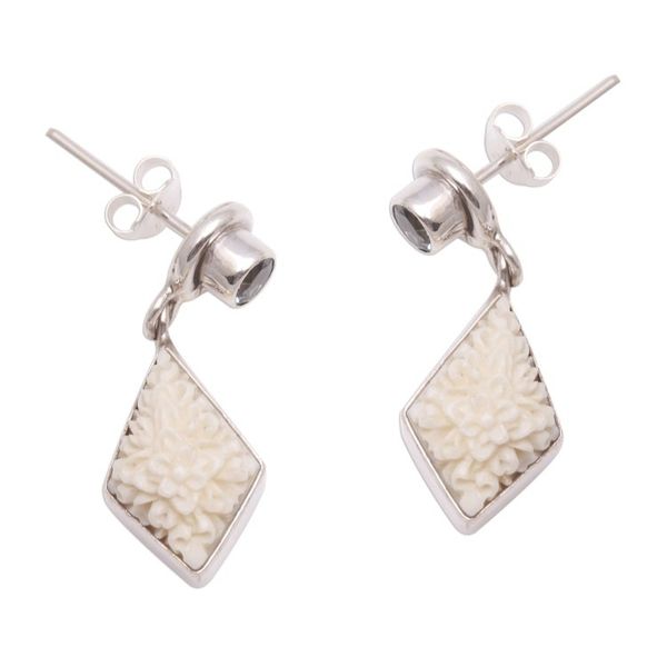 Alternate image for Floral Blue Topaz Dangle Earrings from Java Flower Kites