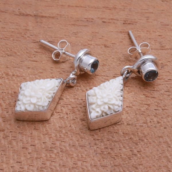 Alternate image for Floral Blue Topaz Dangle Earrings from Java Flower Kites