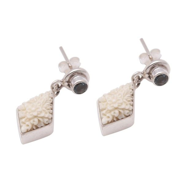Alternate image for Floral Blue Topaz Dangle Earrings from Java Flower Kites