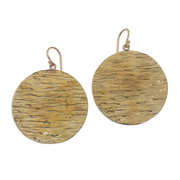 Alternate image for Round Textured Brass Dangle Earrings from Bali Elegant Moons