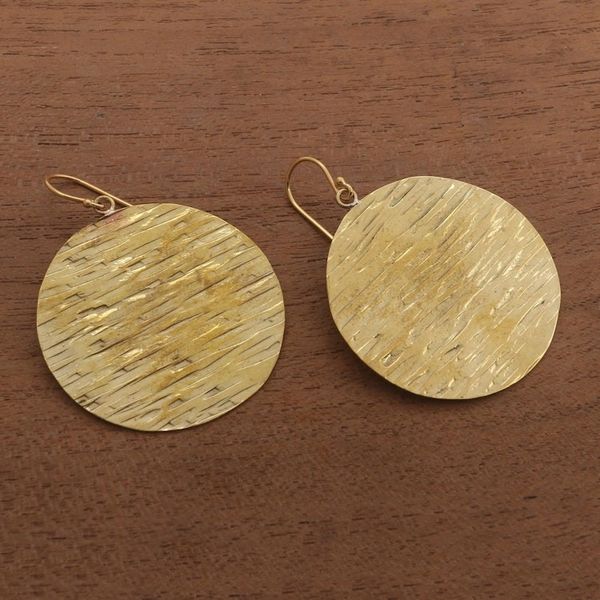 Alternate image for Round Textured Brass Dangle Earrings from Bali Elegant Moons