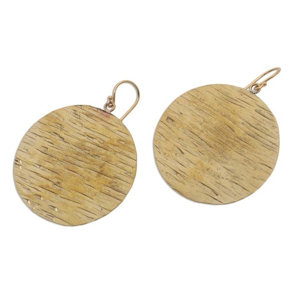 Alternate image for Round Textured Brass Dangle Earrings from Bali Elegant Moons