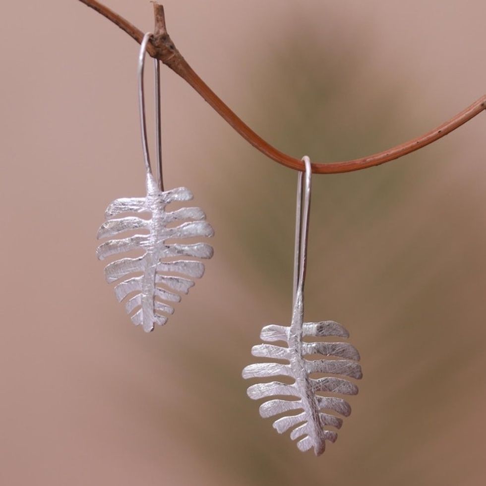 Sterling Silver Drop Earrings Shaped Like Monstera Leaves 'Monstera Beauty'
