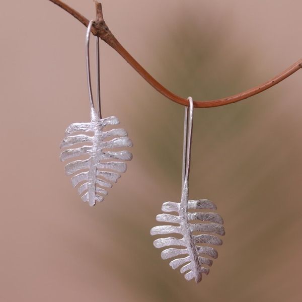 Alternate image for Sterling Silver Drop Earrings Shaped Like Monstera Leaves Monstera Beauty