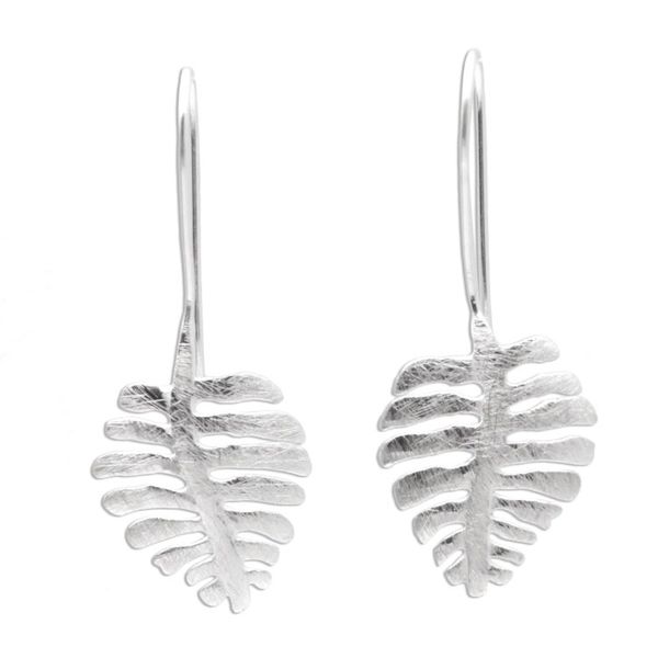 Alternate image for Sterling Silver Drop Earrings Shaped Like Monstera Leaves Monstera Beauty