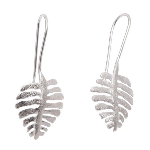 Alternate image for Sterling Silver Drop Earrings Shaped Like Monstera Leaves Monstera Beauty