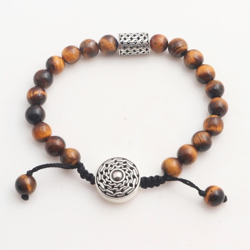 Tiger's Eye and Sterling Silver Unity Bracelet from Bali 'Unity in Solidarity'