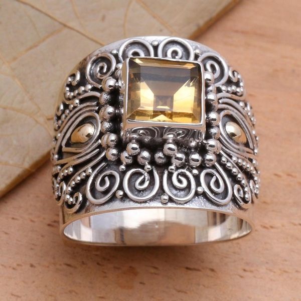 Alternate image for Bali Gold Accent Sterling Silver and Citrine Cocktail Ring Sunny Window