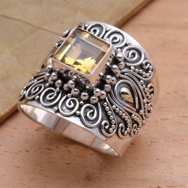 Alternate image for Bali Gold Accent Sterling Silver and Citrine Cocktail Ring Sunny Window