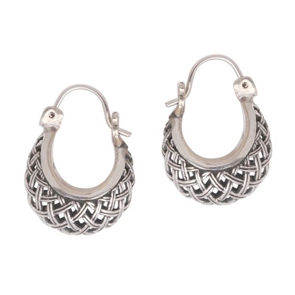 Alternate image for Basket Pattern Sterling Silver Hoop Earrings from Bali Hanging Baskets
