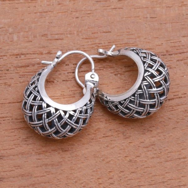 Alternate image for Basket Pattern Sterling Silver Hoop Earrings from Bali Hanging Baskets