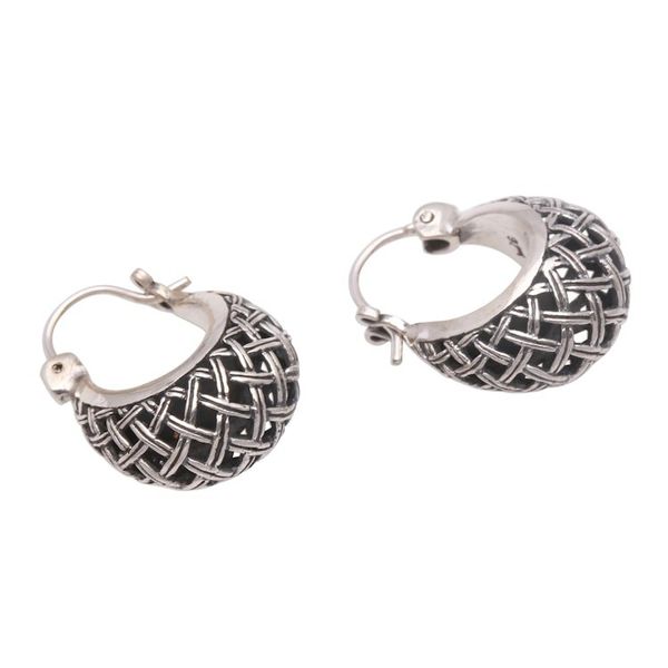 Alternate image for Basket Pattern Sterling Silver Hoop Earrings from Bali Hanging Baskets