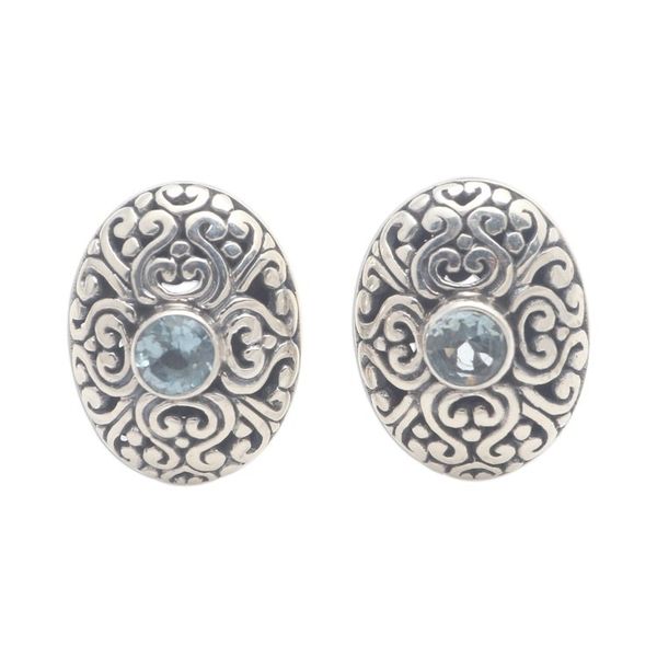 Alternate image for Oval Button Earrings in Sterling Silver with Blue Topaz Traditional Charm