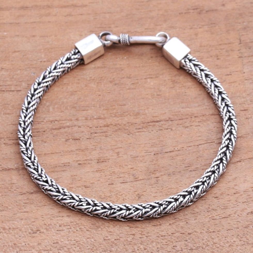 Sterling Silver Foxtail Chain Bracelet from Bali 'Foxtail Rope'