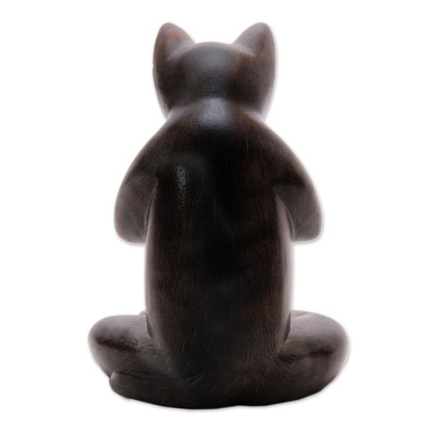 Alternate image for Suar Wood Lotus Pose Yoga Cat Sculpture in Grey from Bali Full Lotus Cat in Grey