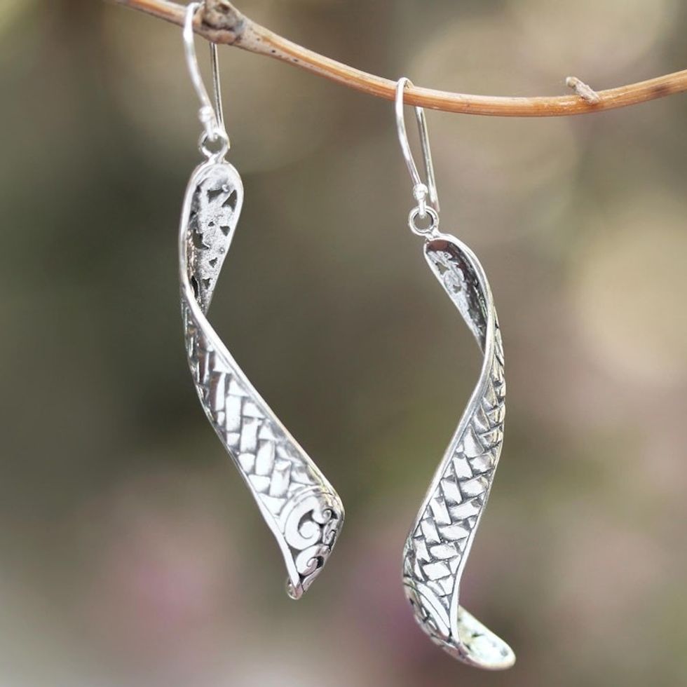 Weave Pattern Sterling Silver Dangle Earrings from Java 'Curving Weave'