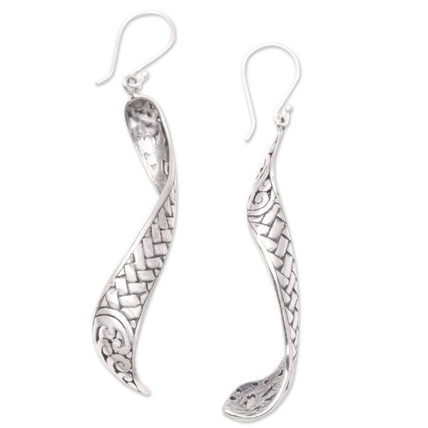 Alternate image for Weave Pattern Sterling Silver Dangle Earrings from Java Curving Weave