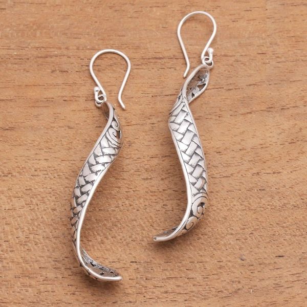Alternate image for Weave Pattern Sterling Silver Dangle Earrings from Java Curving Weave