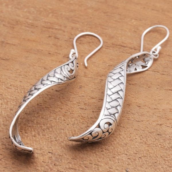 Alternate image for Weave Pattern Sterling Silver Dangle Earrings from Java Curving Weave