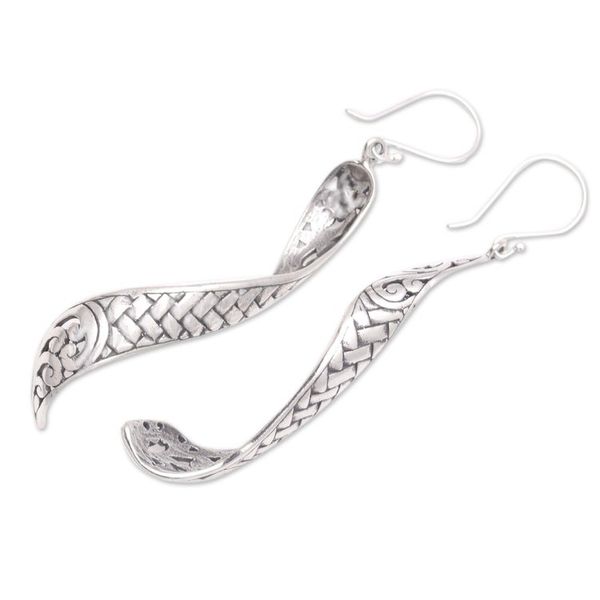 Alternate image for Weave Pattern Sterling Silver Dangle Earrings from Java Curving Weave
