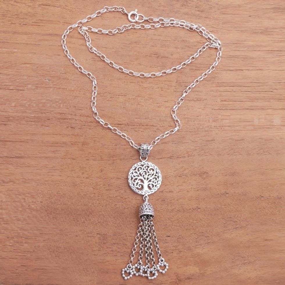 Tree-Themed Sterling Silver Pendant Necklace from Bali 'Tree Bell'