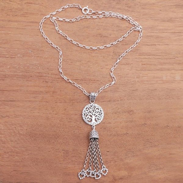 Alternate image for Tree-Themed Sterling Silver Pendant Necklace from Bali Tree Bell
