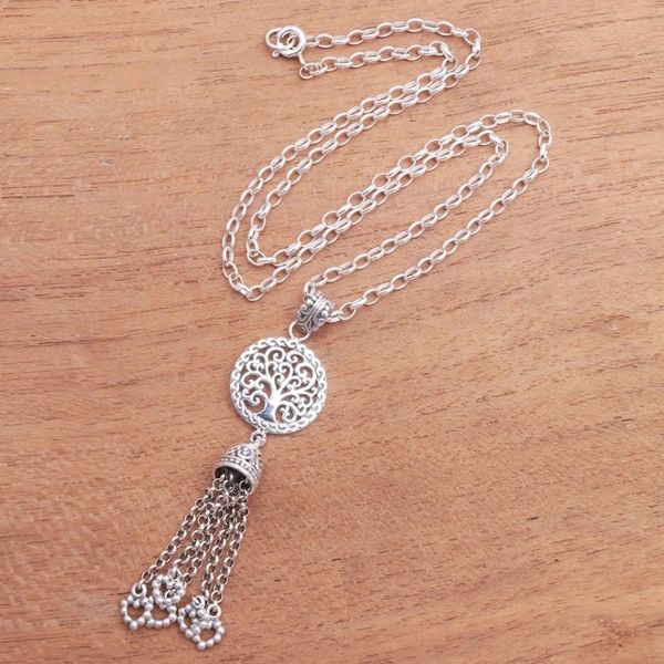 Alternate image for Tree-Themed Sterling Silver Pendant Necklace from Bali Tree Bell